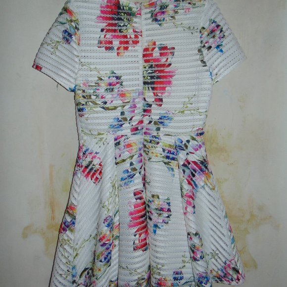 Forever 21 Multicolor Floral White Mini Full Dress With Mesh Striped Large Women - Picture 6 of 10